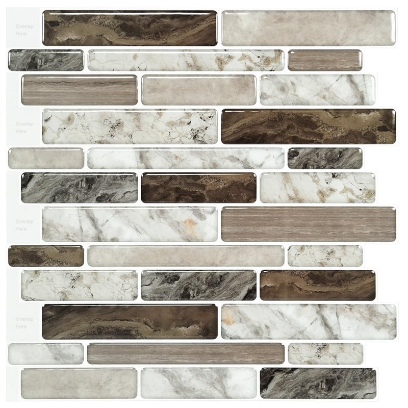 LONGKING Self-Adhesive Kitchen Backsplash, Marble Look Decorative Tiles (10 Tiles) (Multi) - Image 1